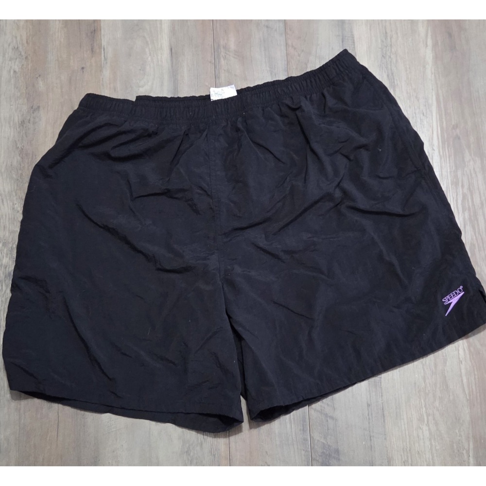 Speedo Black Vtg 90s Swim Trunks With Purple Logo Men XL